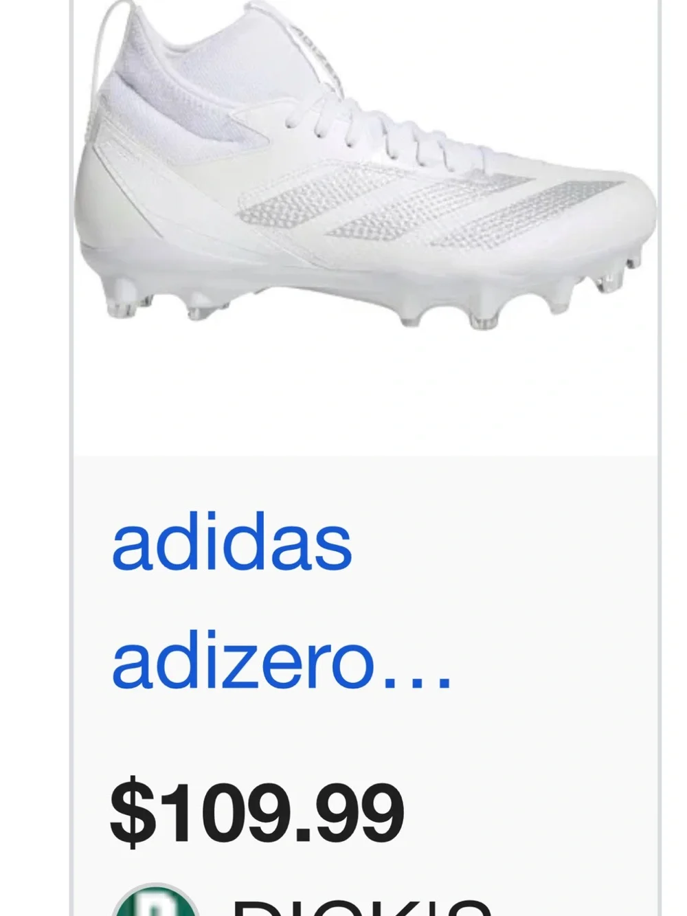 adidas Impact White and Silver Adizero Impact Football Cleats